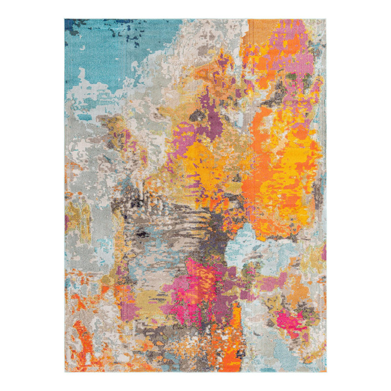 Washable Abstract Indoor Rug, Rectangle 9' x 12'