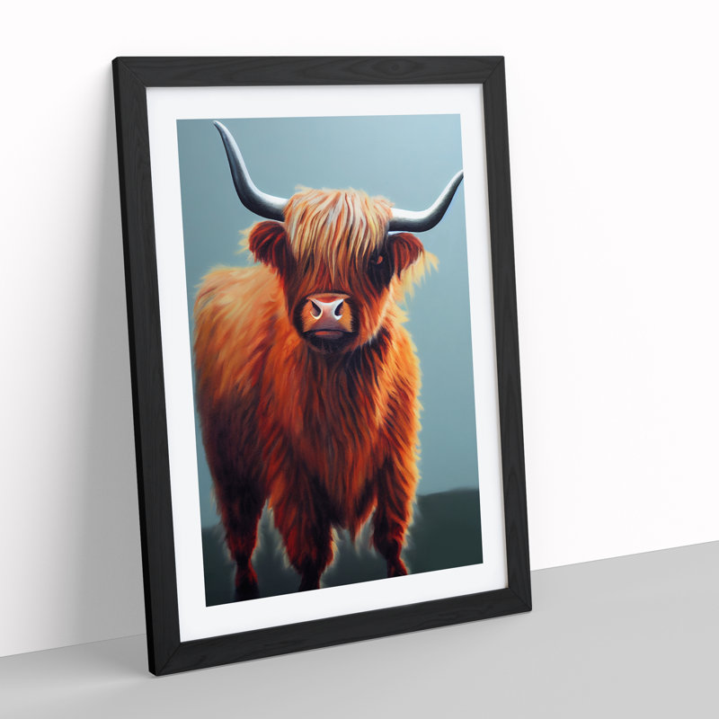 Peaceful Highland Cow - Single Picture Frame Print, Black, 46cm H x 34cm W