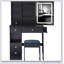 Table de coiffeuse compacte avec miroir à DEL, centrale électrique et tabouret rembourré pour les petites chambres à coucher, éclairage tricolore et luminosité réglable-526402832