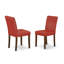 Ensemble de table de salle à manger 3 pièces pour petits espaces comprenant une table de salle à manger carrée et 2 chaises revêtues de similicuir rouge Firebrick, acajou-1195928156-1132522876-1132522877