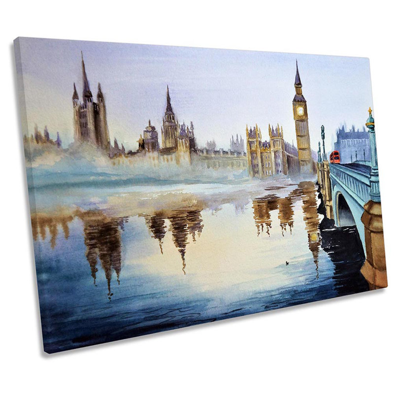 Big Ben London Watercolour Repro Framed - Wrapped Canvas Print, 30.5cm H x 45.7cm W x 2cm D
