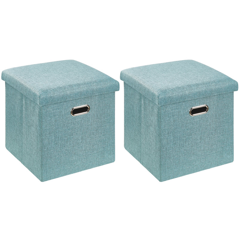 2 Pack 15 Inch Green Storage Ottoman Bench With Lid – Folding Coffee Table Ottoman, Upholstered Footrest With Hidden Storage For Living Room, Bedroom, Entryway, Dorm, Small Apartment