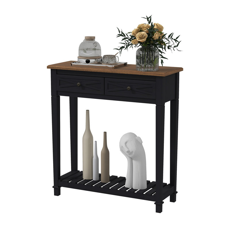 Entryway Table with Storage - Narrow Console Table with 2 Drawers and Shelf, Farmhouse Sofa Table, Wooden Console Tables for Entryway, Living Room, Hallway, Black