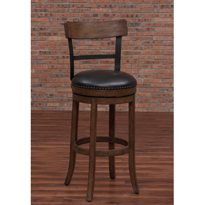 Swivel Upholstered Faux Leather Counter Stool with Solid Wood Frame