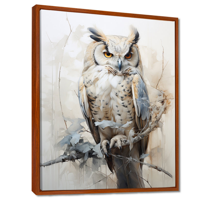 «Wise And Watchful Majestic Owl I», art mural hibou, Brown Floater Framed, 44" H x 34" W
