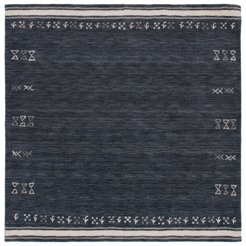 Tapis gris anthracite en laine fait à la main Santiago, Carré 4 pi
