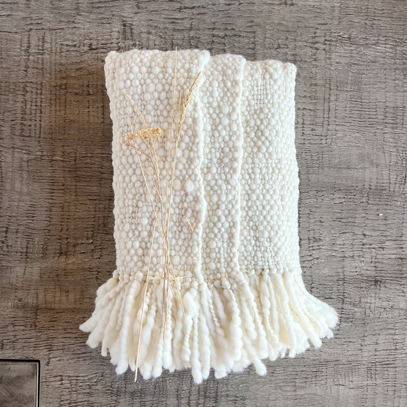 Palermo Wool Hand Woven Throw Blanket, Bone