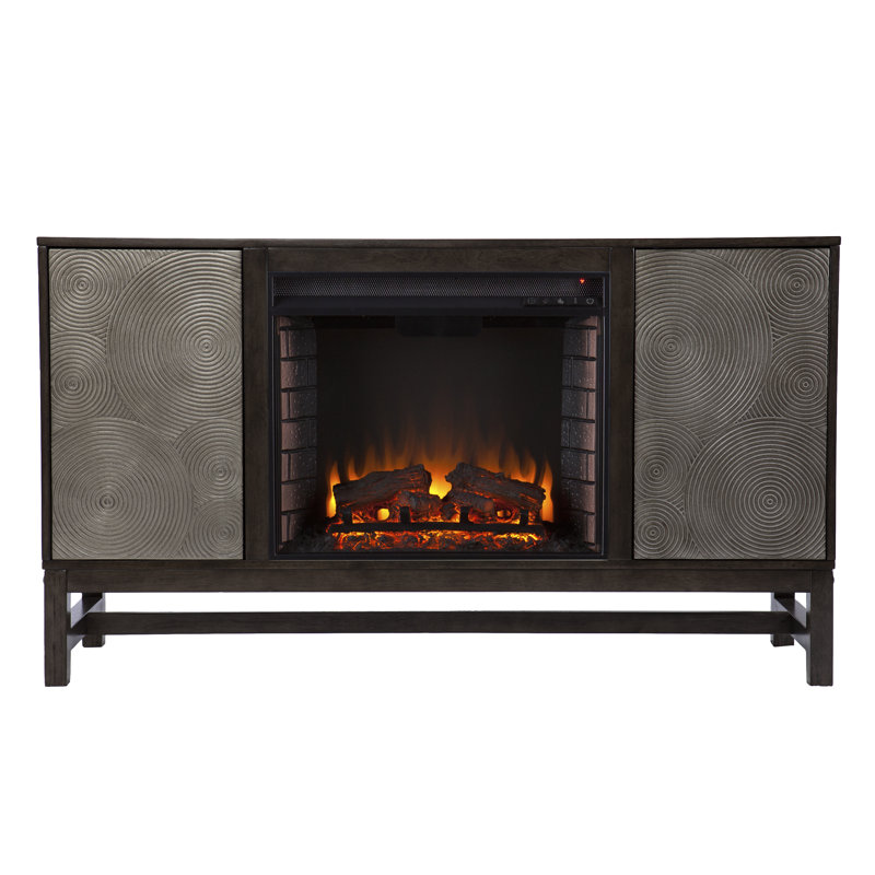 Lucely 54.25'' W Brown/Antique Silver Electric Fireplace
