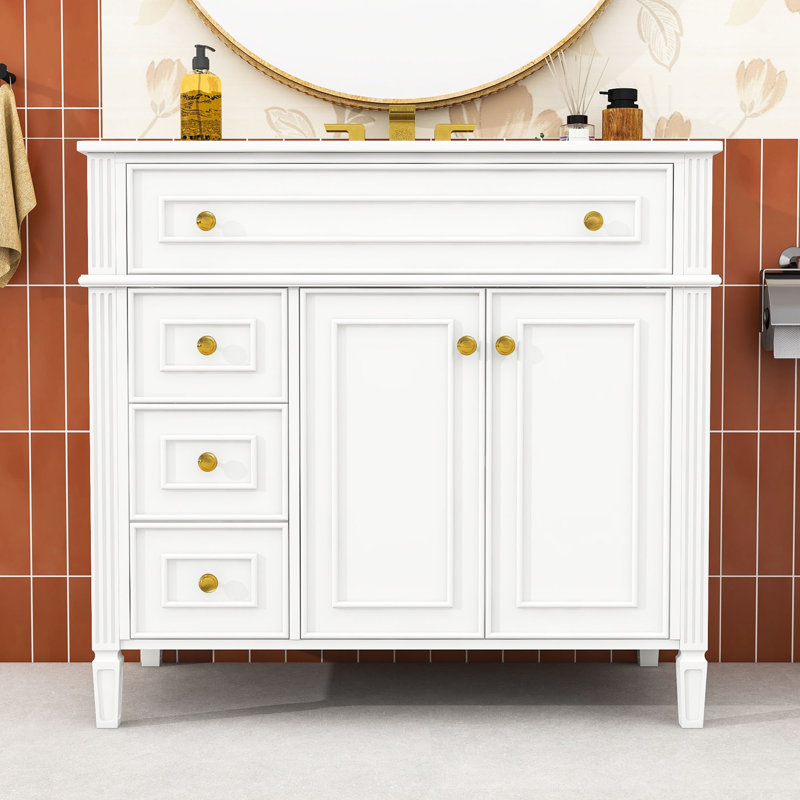 Bathroom Vanity with Sink, 3 Drawers and 2 Soft-Close Doors, White