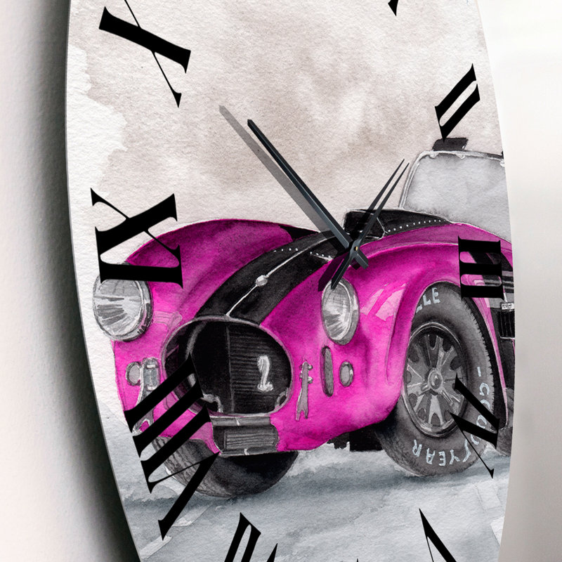 Belle vieille voiture magenta sur fond gris - horloge murale industrielle, Petit