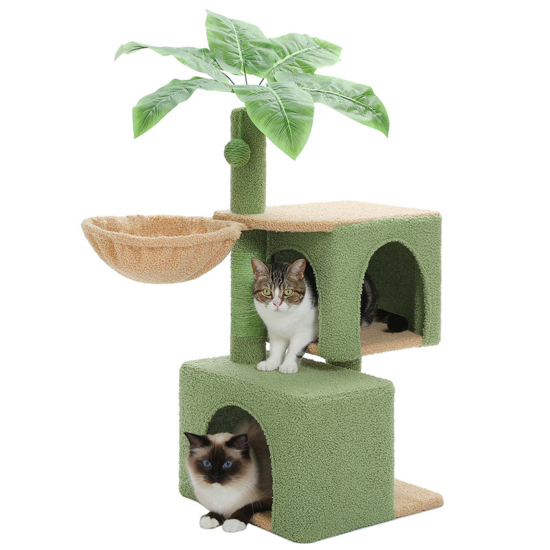 Tour pour arbre à chat de 43 po, arbre d'escalade avec poteaux à griffer, 2 grands condos et hamac