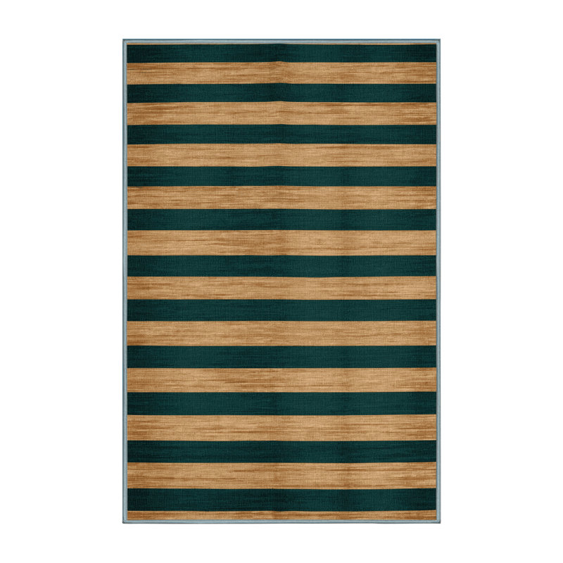 Tapis bleu à rayures horizontales lavable à la machine, Rectangulaire 2 pi x 3 pi