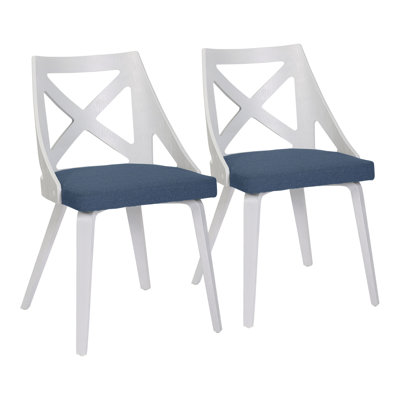 Chaise de ferme Charlotte en bois texturé blanc et tissu bleu par Lumisource - ensemble de 2