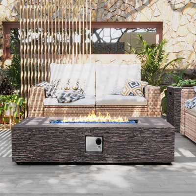 56 in. Rectangular Magnesium Oxide Outdoor Fire Pit Table with Tank Cover and Rain Cover