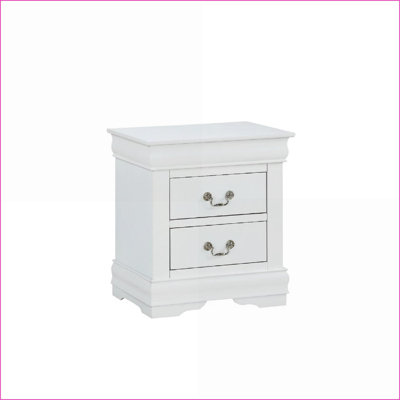 Table de chevet 2 tiroirs en bois massif Louis Philip - Finition blanche