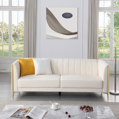 Dreiling 77.6" Faux Leather Tuxedo Arm Sofa