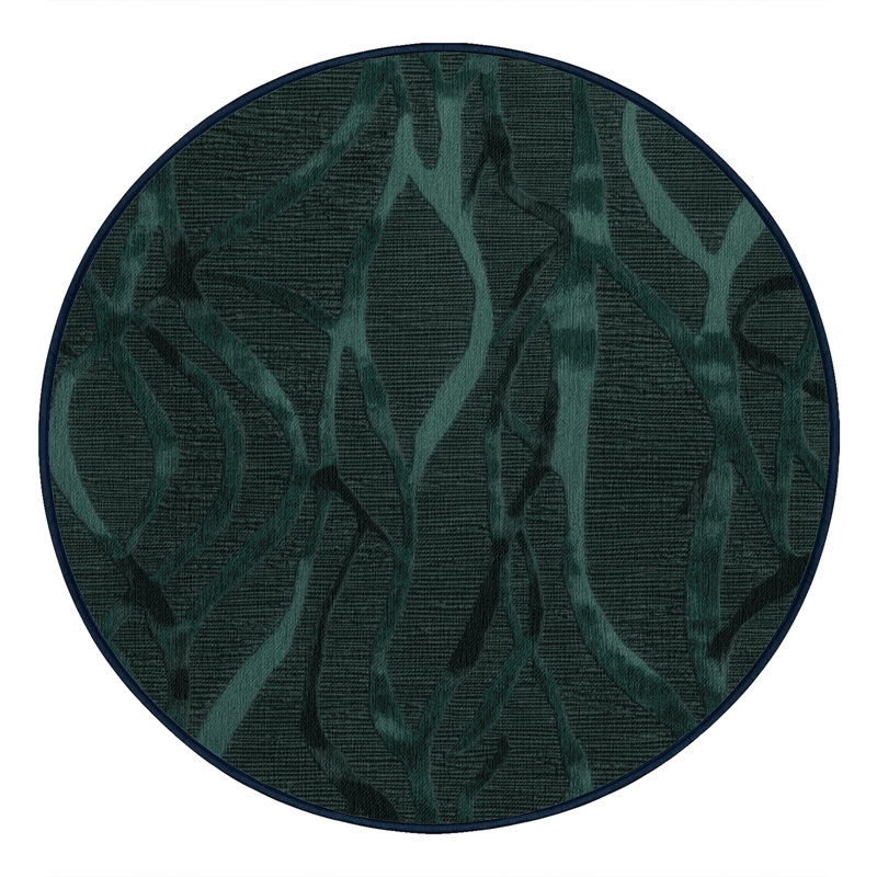 Machine Washable Abstract Blue Area Rug, Round 8'
