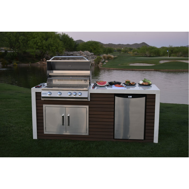 KoKoMo Grills Built In BBQ Island with 4 Burner BBQ Grill Wood Siding and Fan