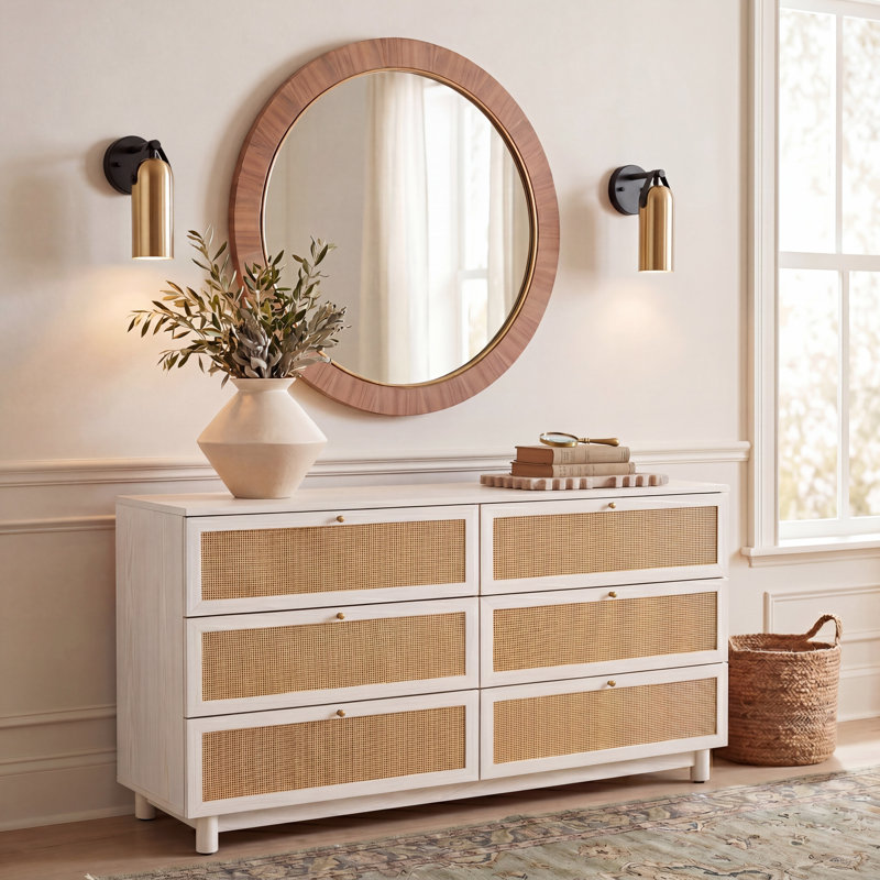 Andreq 46.93'' W 6-Drawer Double Dresser, Bleached White