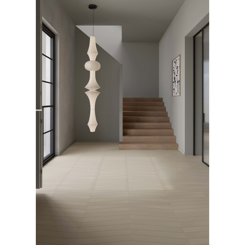 Kosei Chevron 4" x 24" Porcelain Concrete Look Wall & Floor Tile, Bone