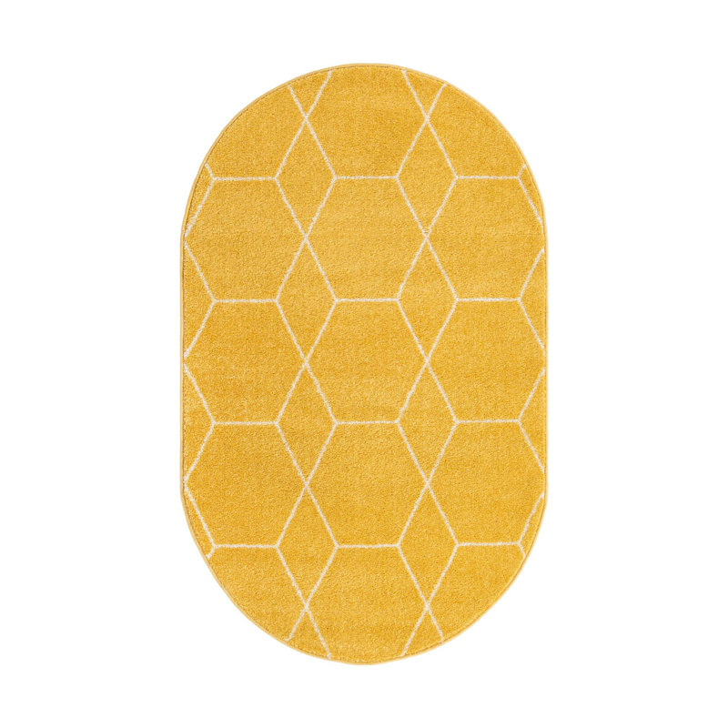 Tapis jaune à motif géométrique Debrodie, Ovale 3 pi 1 po x 5 pi 3 po
