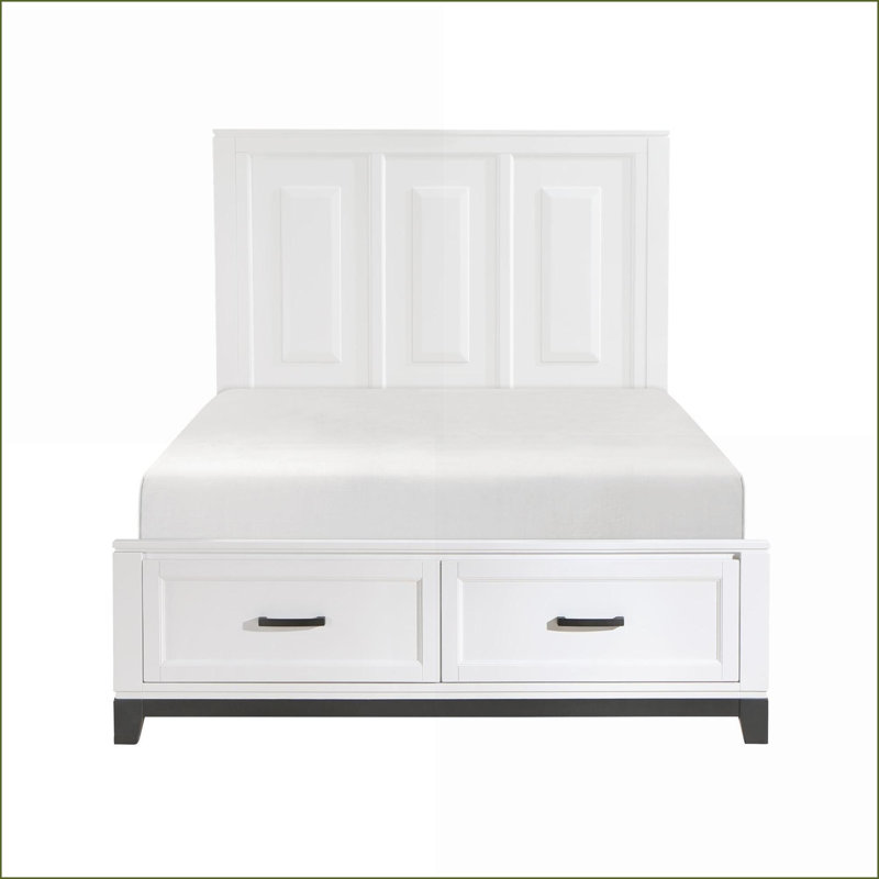 Grand lit plateforme en bois avec tiroirs de rangement - Blanc, aucun sommier nécessaire pour la chambre à coucher