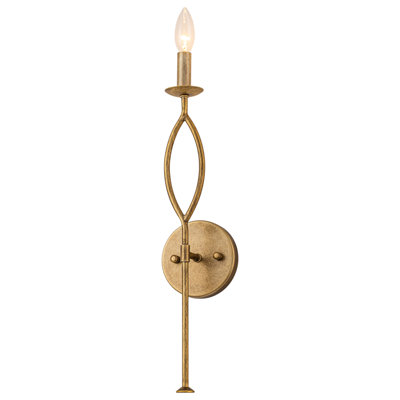 Applique murale 1 lumière à bougie, 20,3 po de hauteur, bras en fer antique doré pour le salon de la chambre à coucher