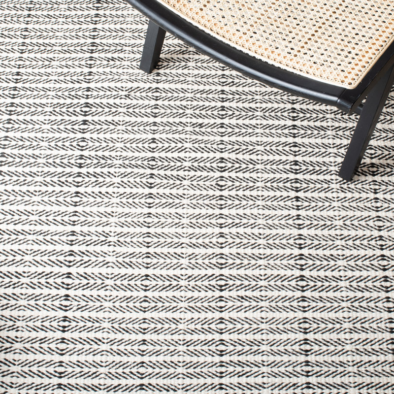 Tapis rayé noir / ivoire en laine / coton touffeté à la main Abbie-Louise, Rectangle 10 pi x 14 pi