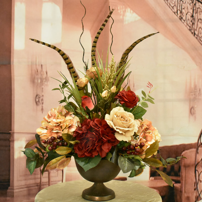 Faux Silk Hydrangea Arrangement in Vase