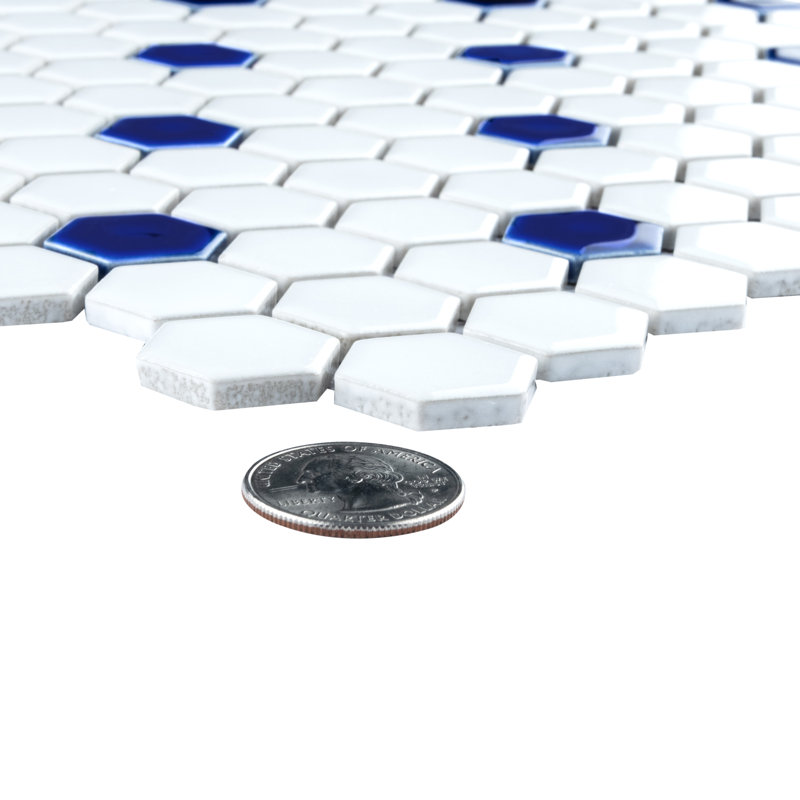 Metro Ion 1" Hex Sapphire Dot Glossy White 10-1/4" x 11-7/8" Porcelain Mosaic Floor and Wall Tile