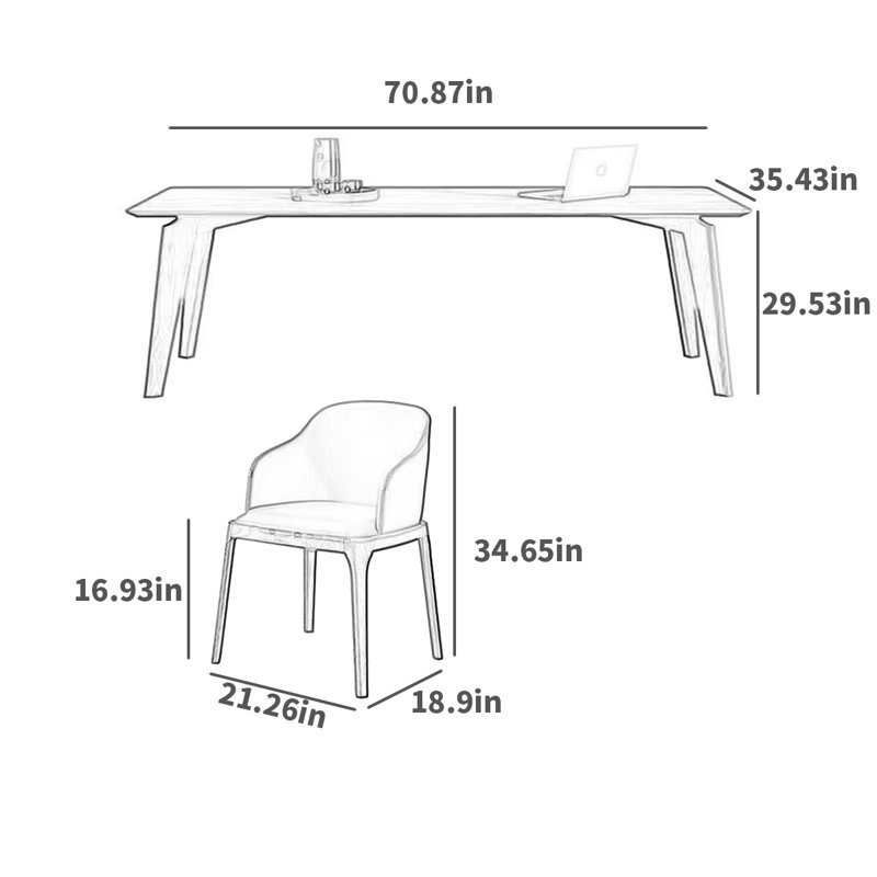 Ensemble de salle à manger Mino, H 29,53 po x L 70,87 po x l 35,43 po