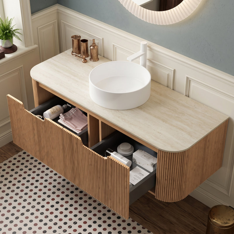 24" Wall Mounted Single Sink Bathroom Vanity with Engineered Marble Top, 48"