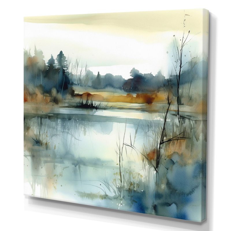 Illustration d'un paysage de lac d'été II, H 24 po x l 24 po, Sans cadre, Toile tendue