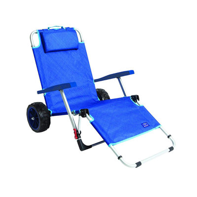 Mac Sport 2-In-1 Beach Day Folding Lounger Chair & Wagon Cart W/ Lock, Blue