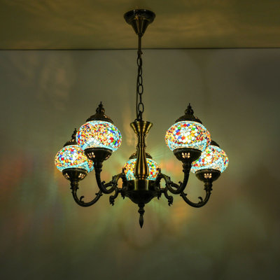 5-globes Turkish Moroccan Tiffany Mosaic Pendant Chandelier – Ambient Lighting For Bedroom Living Room (pl5130-s6)