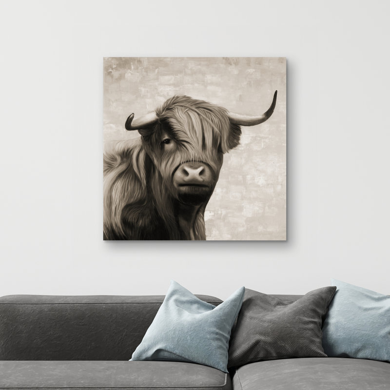 Highland cattle sepia - 32"x32" art on canvas