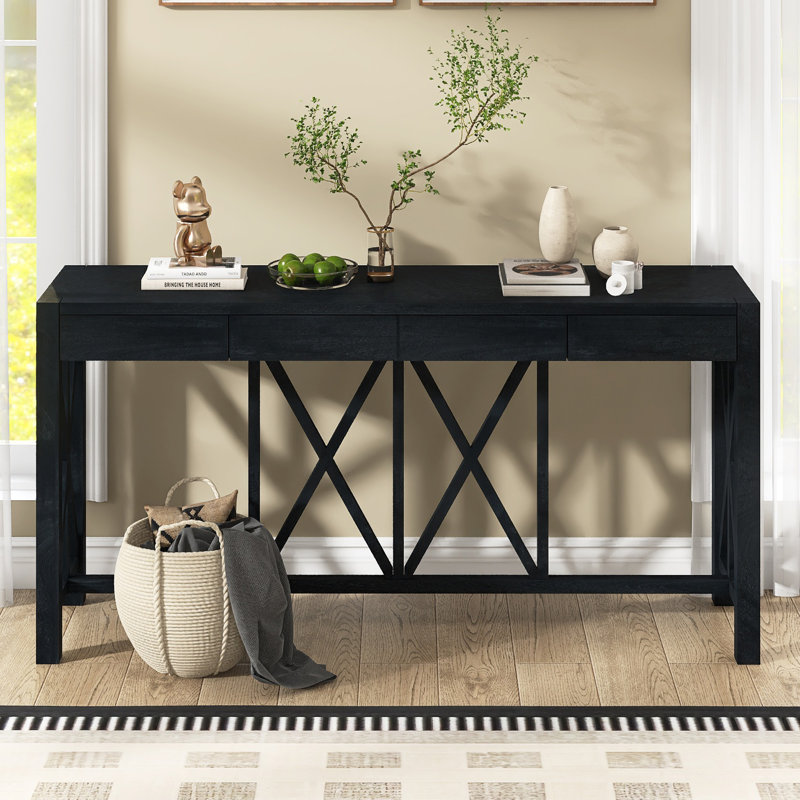 60.1" Modern Console Table With 4 Drawers, Black