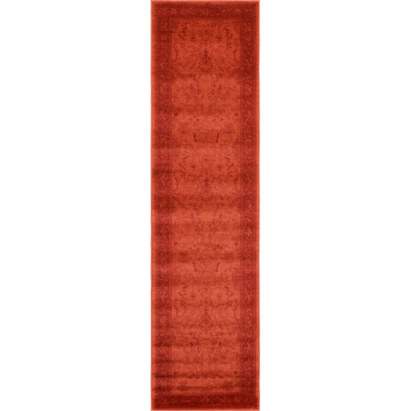 Tapis oriental orange à motif floral Godina, Tapis de couloir 2 pi 7 po x 10 pi