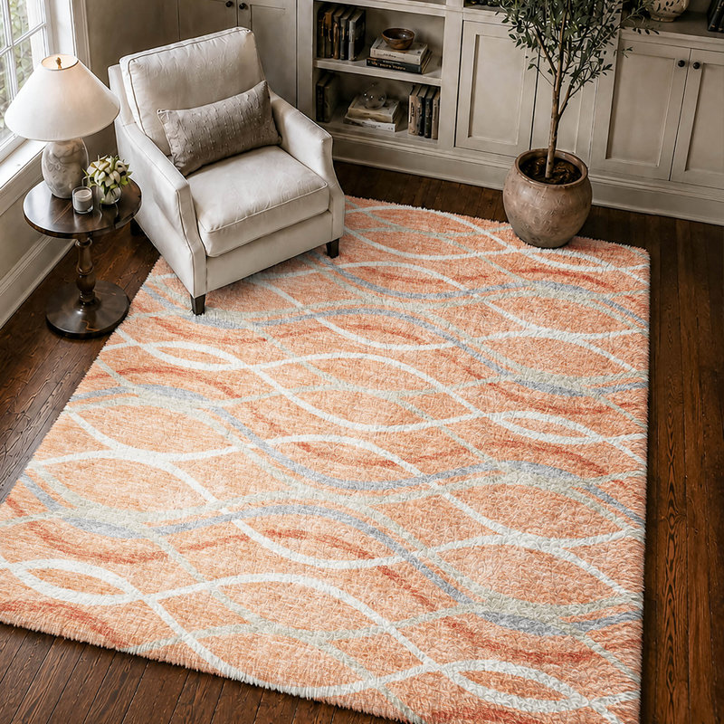 Tapis Dream Shag Waves ADS757, lavable à la machine, de qualité supérieure, Pêche, 9' x 12'