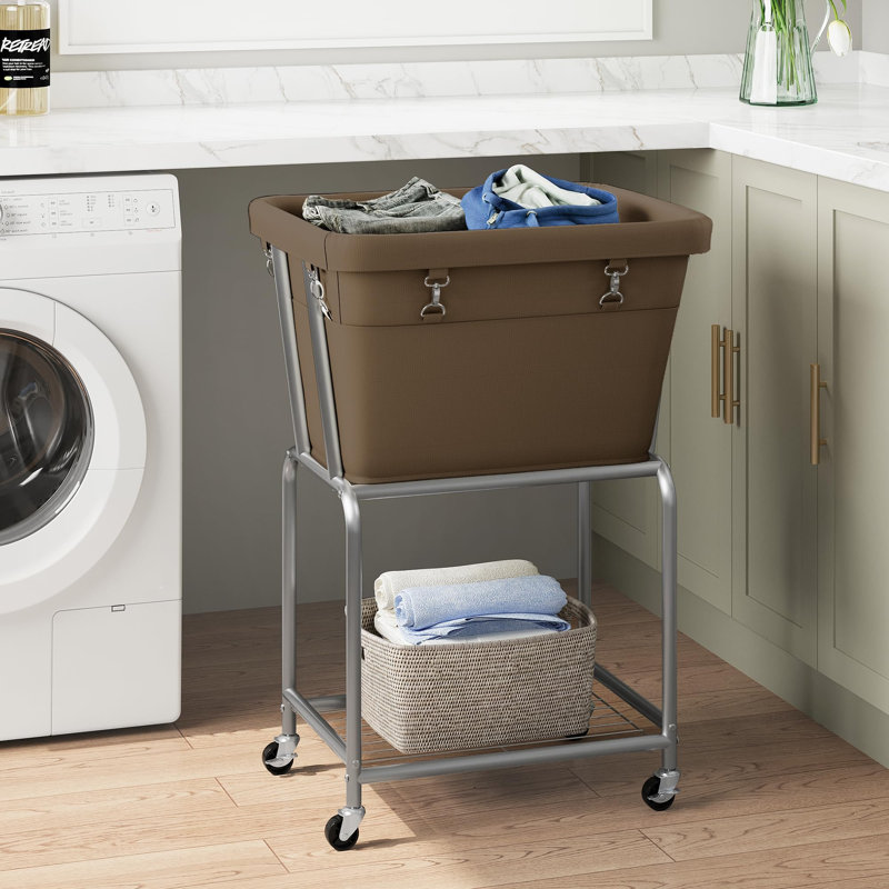Rolling Laundry Hamper with Wheels, Laundry Cart with Removable Bag, Brown