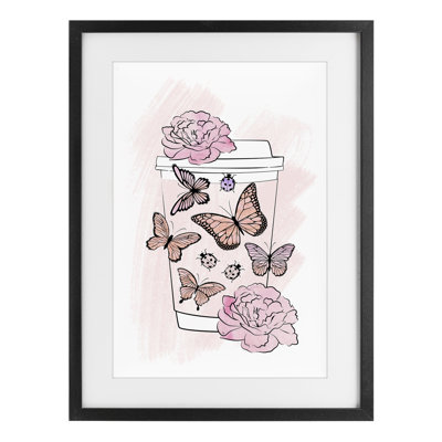 «Romantic Coffee & Butterflies», reproduction encadrée sous verre, design par Martina Pavlova