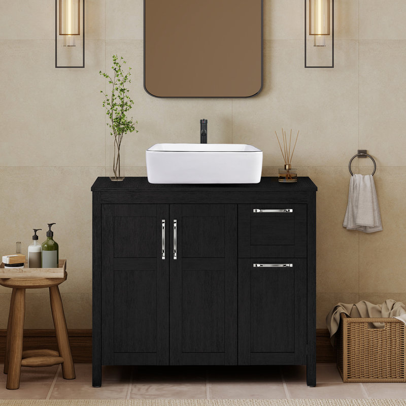 36" Free-Standing Modern Single Bathroom Vanity With Sink, Black