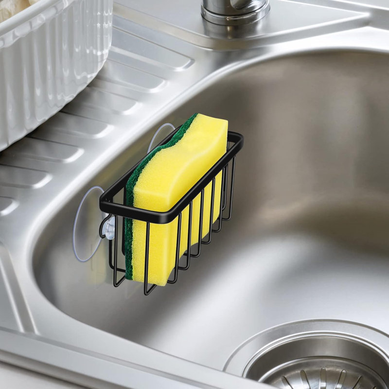Porte-éponge d'évier de cuisine avec aspiration forte, support d'évier polyvalent pour éponges, laveurs et bouchons de drain, peu encombrant et facile à installer