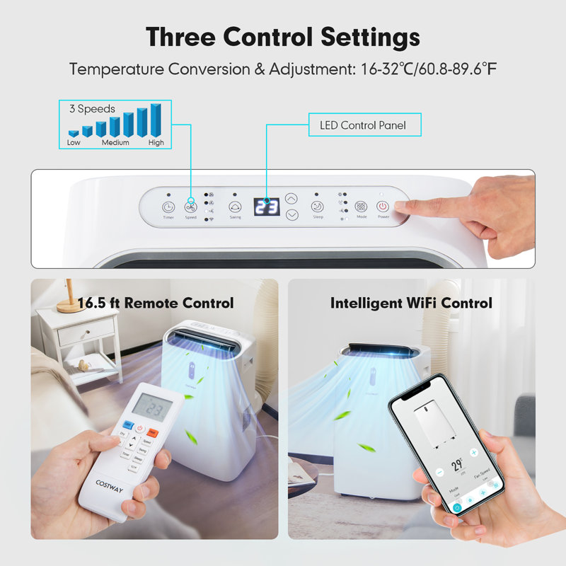 Costway 14000 BTU Wi-Fi Connected Portable Air Conditioner for 300 Square Feet with Heater and Remote Included