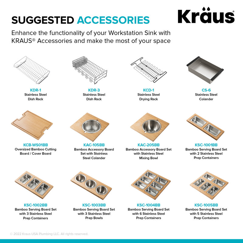 Évier de cuisine à simple cuve en acier inoxydable KRAUS Kore ™, 33 po x 30 po