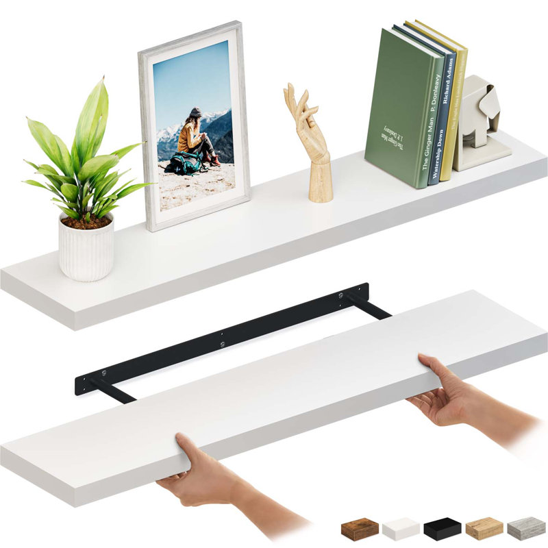 White Wood Floating Wall Shelves Set, 47.25'' Wide