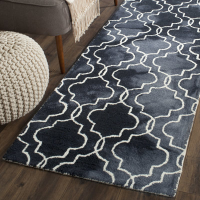 Dennard Hand Tufted Wool/Cotton Geometric Rug in Ivory/Graphite
