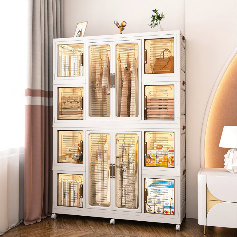 Penderie portative. 12 portes magnétiques et 2 tiges de suspension. Range des courtepointes, des livres. Matériau sécuritaire en Pp ABS. Assemblage facile. Armoire de rangement blanche. , Tringles, portes. Pour les vêtements,