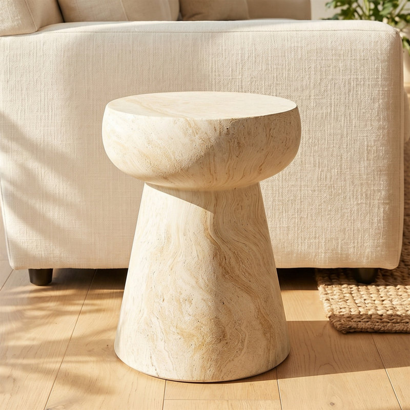 Table d'appoint d'extérieur champignon, table d'appoint moderne en béton MGO, tabouret de jardin en pierre texturé pour balcon de patio