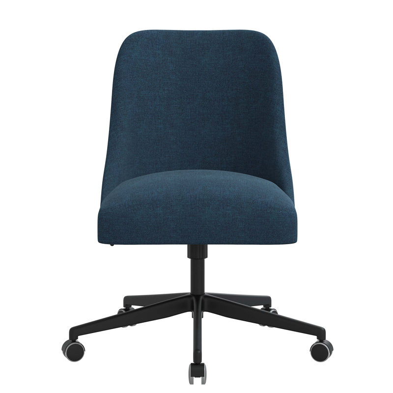 Chaise de travail pivotante réglable en hauteur Acosta, Lin texturé bleu marine Zuma